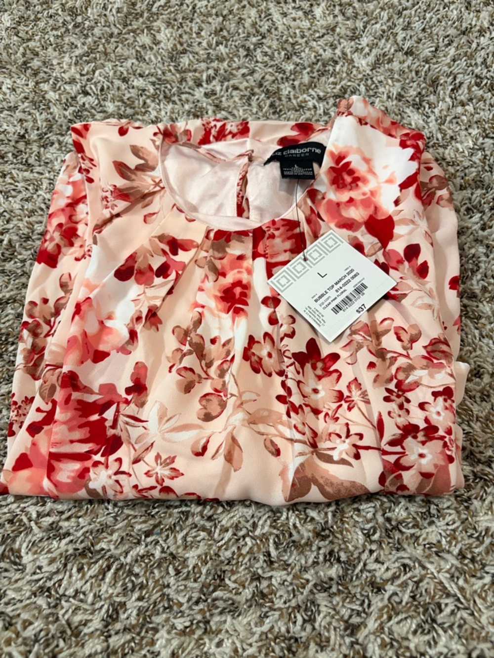 NWT-Liz Claiborne Floral Sleeveless Camisole in Pink and Red - Large - Picture 7 of 8